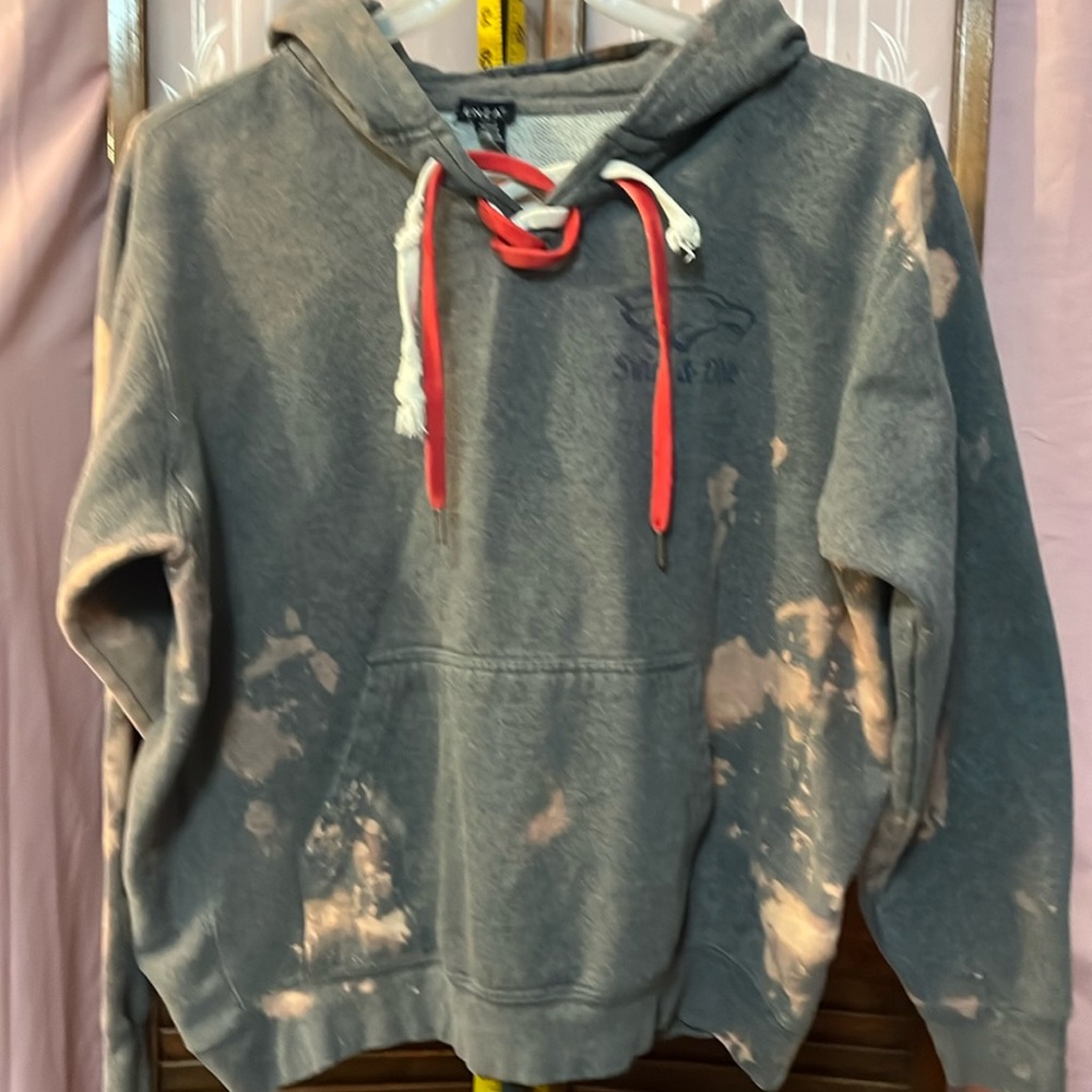 ENZA MENS Hoodie Gray and bleach dye